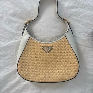 Prada Cleo Raffia Wicker Bag White Leather Gold Hardware - w/ Authenticity Cards